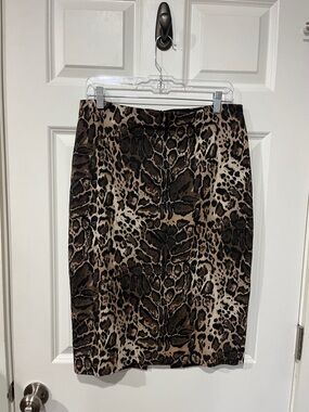 Trina Turk Brown and Black Leopard-Print Pencil Skirt size 10